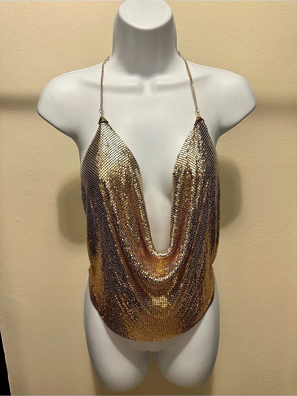 Jennifer Gold Chainmail Halter Tank Like New